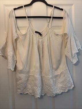 Women’s Boohoo Cream Eyelet Cold-Shoulder Peasant Top